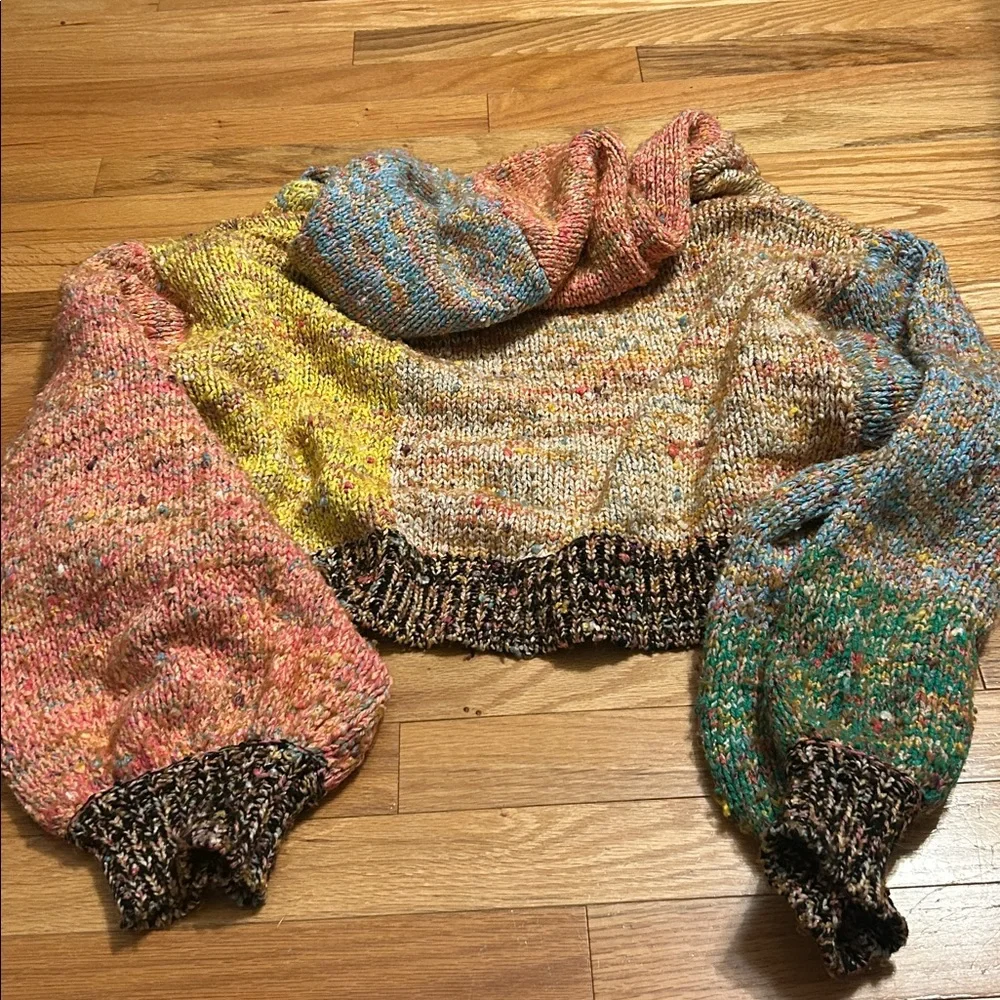 Free People Vibe Check Rainbow Multicolor Hoodie. Hooded knit cardigan. Small - Picture 5 of 10